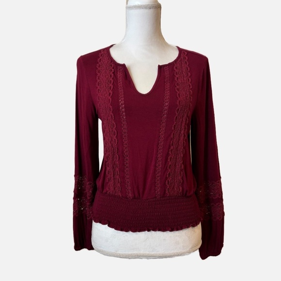 Anthropologie Meadow Rue Burgundy Hampshire Top Small - Picture 4 of 11